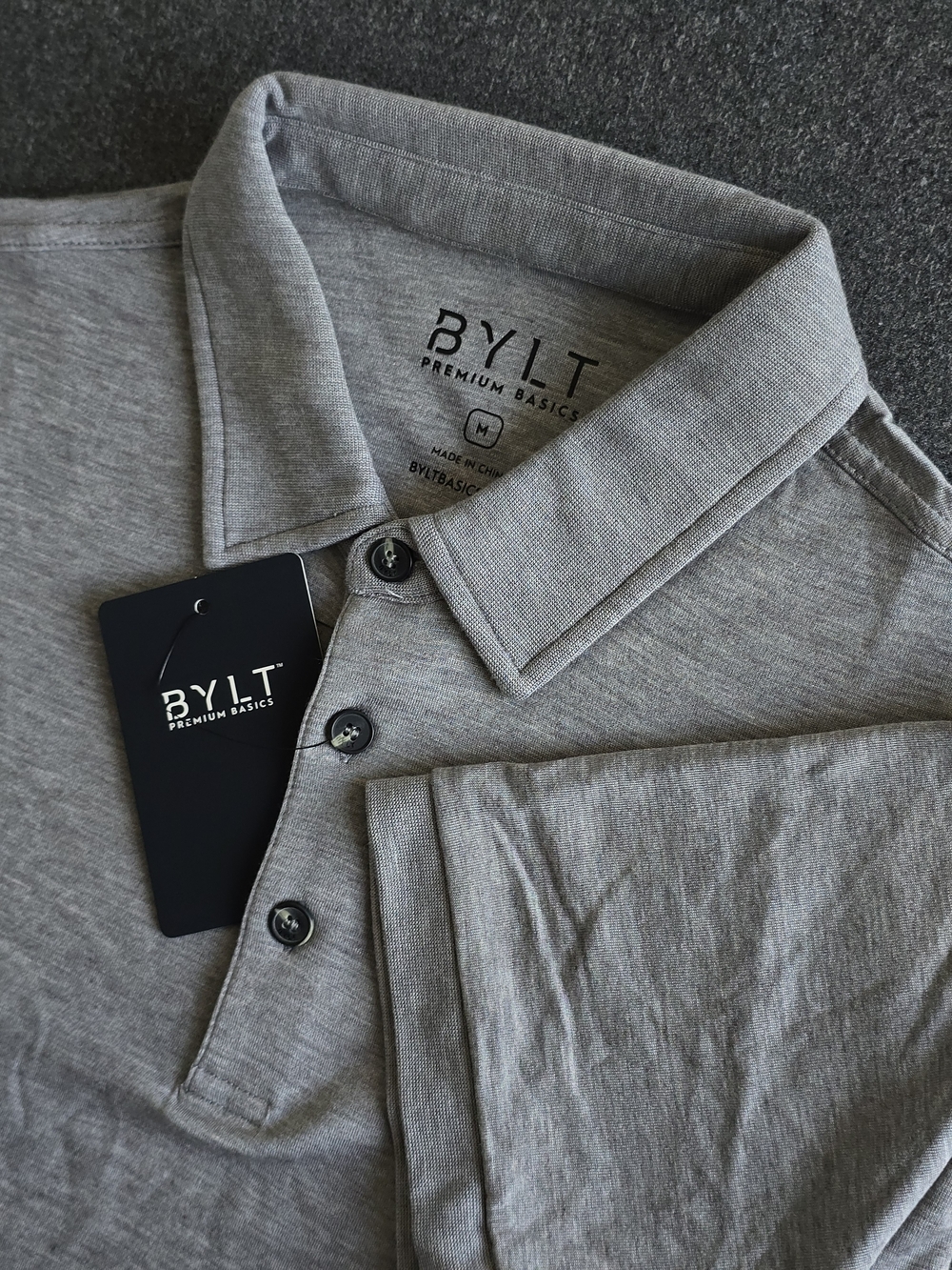 BYLT Premium Basics Comfort Wool Polo Shirt Men's Size Medium Grey Short Sleeve